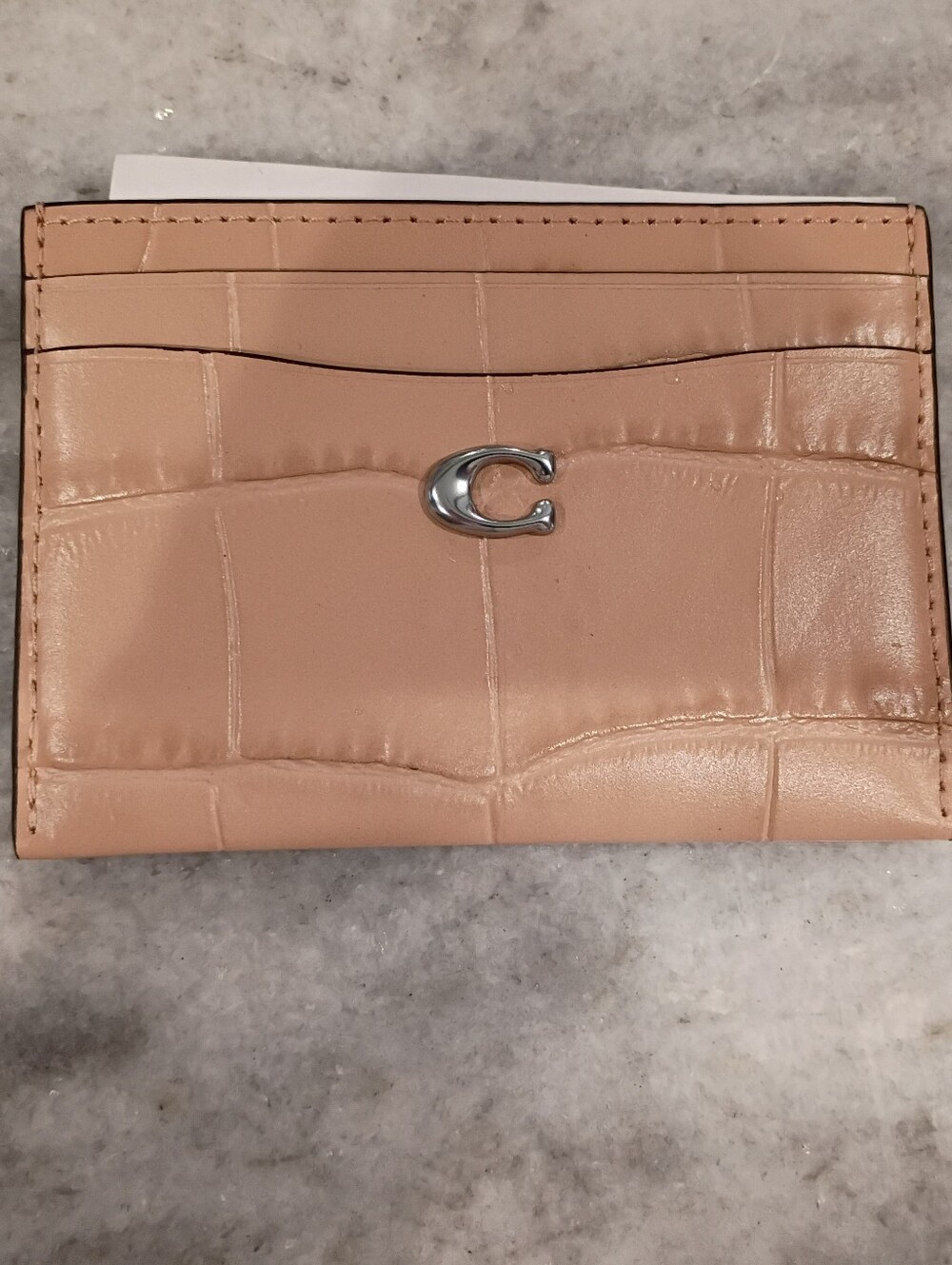 Coach Croc-Embossed Card Case Wallet in Blush W/ Silver Hardware New